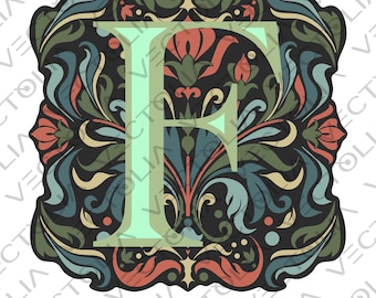 Medieval Illuminated Manuscript Letter F - Hand-Drawn Vector Design - Vintage 80s' Cartoon | A2 - not AI-generated