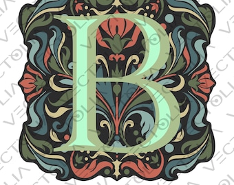 Medieval Illuminated Manuscript Letter B - Hand-Drawn Vector Design - Vintage 80s' Cartoon | A2 - not AI-generated