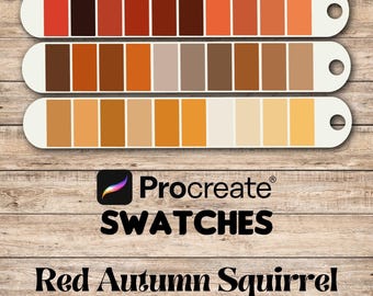 Red Autumn Squirrel Procreate Swatches Color Palette also for use with other apps such as Photoshop or Fresco or Illustrator