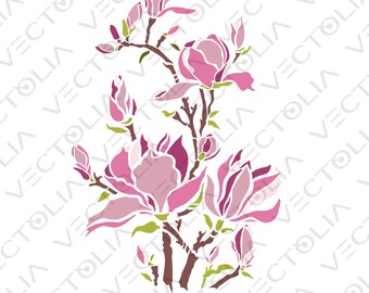 Minimalist Magnolia Botanical Decal – Hand-Drawn in Vectors | A2 - not AI-generated
