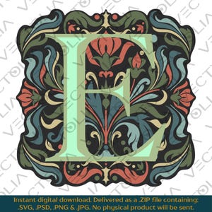 Medieval Illuminated Manuscript Letter E - Hand-Drawn Vector Design - Vintage 80s&#39; Cartoon | A2 - not AI-generated