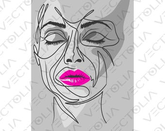 Retro Colours Bohemian Minimalist Face Line Art – Hand-Drawn in Vectors | A2 - not AI-generated
