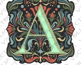 Medieval Illuminated Manuscript Letter A - Hand-Drawn Vector Design - Vintage 80s' Cartoon | A2 - not AI-generated