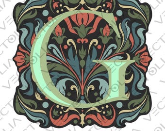 Medieval Illuminated Manuscript Letter G - Hand-Drawn Vector Design - Vintage 80s' Cartoon | A2 - not AI-generated