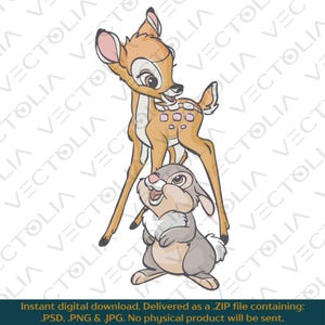 Bambi & Thumper - Hand-Drawn Vector Design - Vintage 80s' Cartoon | A2 - not AI-generated