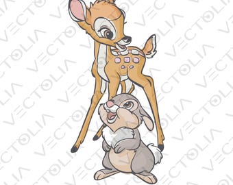 Bambi & Thumper - Hand-Drawn Vector Design - Vintage 80s' Cartoon | A2 - not AI-generated