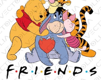 Winnie Pooh and Friends - Hand-Drawn Vector Design - Vintage 80s' Cartoon | A2 - not AI-generated