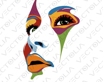 80s Pop Abstract Woman’s Face – Hand-Drawn in Vectors | A2 - not AI-generated