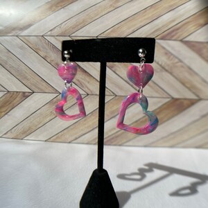 Galaxy Heart - Neon Marbled Earrings
