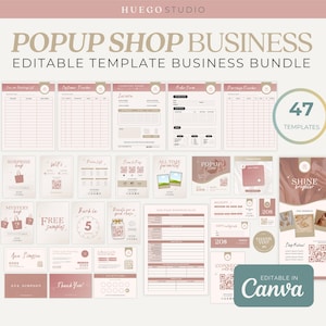 Rosa Retro Kleine Unternehmen Handwerksmesse Pop-up-Popup-Shop-Vorlage Bundle-Bestellschein Preisliste Scan-to-Pay-Vorlage für Verkäufer-Display