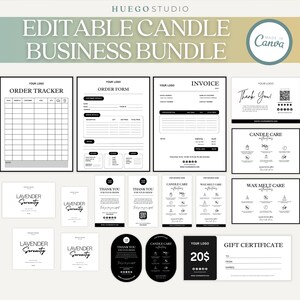 Editable Candle Business Bundle Printable Candle Care Instruction Card Thank You Card Candle Label Scan Pay Order Form Price List Template