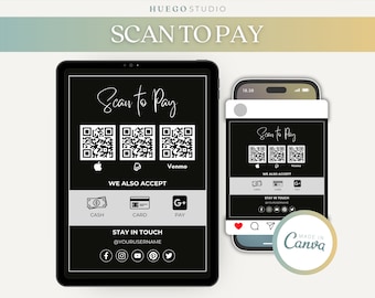 Editable DIY Scan to Pay Card Sign Editable Canva Template QR Code Sign Template CashApp Paypal Sign Small Business Venmo Payment Printable