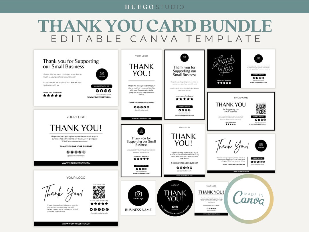 Thank You Customer Card Bundle Editable Small Business Bundle Printable