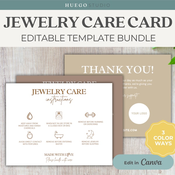 Editable Jewelry Care Card Template Small Business Thank You Card Printable Handmade Jewellery Care Guide Instruction Insert Minimalist Card