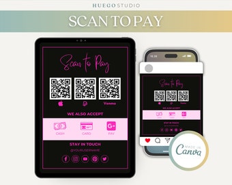 Editable DIY Scan to Pay Card Sign Editable Canva Template QR Code Sign Template CashApp Paypal Sign Small Business Venmo Payment Printable