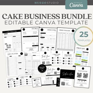 Editierbare Kuchen Geschäft Bäckerei Business Care Card Bundle QR-Code-Zeichen Rechnung Bestellschein Anleitung Preisliste Tagesplaner Vorlage