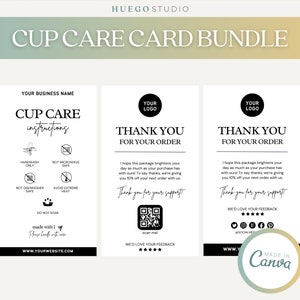 Editable Tumbler Cup Care Instructions Card Guide Template Bundle ...