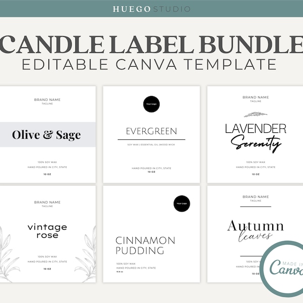 Editable Candle Label Template Bundle Modern Candle Label Design Personalised DIY Candle Sticker Custom Canva Candle Label Small Business