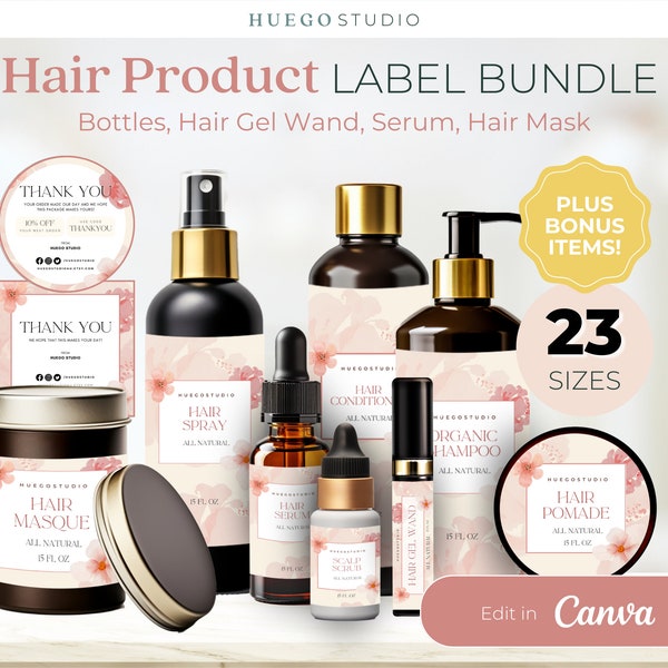 Printable Hair Care Product Label Template Bundle Hair Oil Label Dropper Bottle Hair Growth Oil Label Beauty Editable Canva Label Template