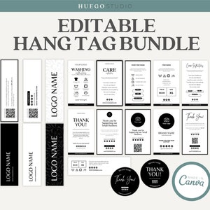 Editable Hang Tag Bundle Price Tag Template Washing Instructions Custom Printable Clothing Care Card Label Minimalist Modern Boutique Tag