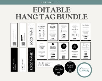 Editable Hang Tag Bundle Price Tag Template Washing Instructions Custom Printable Clothing Care Card Label Minimalist Modern Boutique Tag