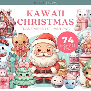 Kawaii Cute Christmas Clipart Graphics Winter Wonderland Elf Elves Santa Gingerbread Reindeer Holiday Christmas Tree PNG Sticker Printable