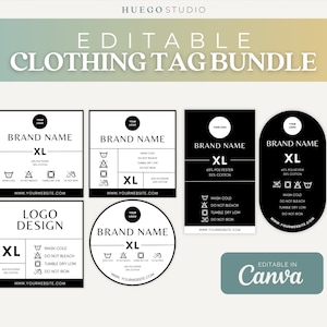 Editable Clothing Tag Bundle Editable T-Shirt Neck Label Tag DIY Custom Garment Care Clothing Tag Wash Washing Care Instruction Tag Template