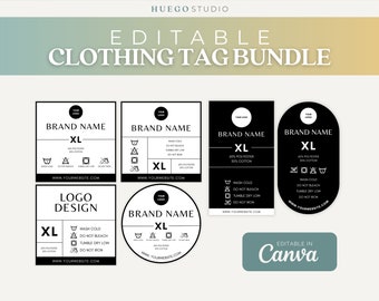 Editable Clothing Tag Bundle Editable T-Shirt Neck Label Tag DIY Custom Garment Care Clothing Tag Wash Washing Care Instruction Tag Template