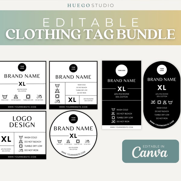 Editable Clothing Tag Bundle Editable T-Shirt Neck Label Tag DIY Custom Garment Care Clothing Tag Wash Washing Care Instruction Tag Template