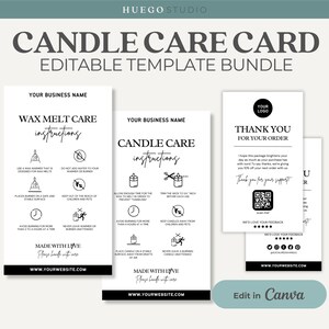 Editable Candle Care Card Template Product Care Card Canva Template Printable Wax Melt Care Instructions Card Care Guide Packaging Insert