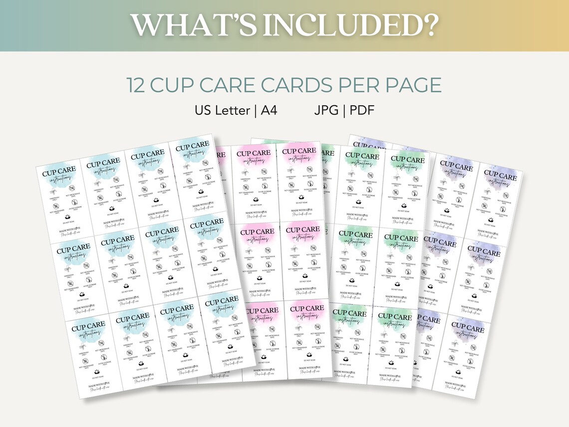 Printable Tumbler Cup Care Instructions Card Guide Template Bundle ...