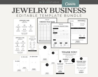 Minimalist Jewellery Business Template Kit Bundle Editable Earring Card Jewelry Care Instruction Necklace Display Thank You Card Packaging