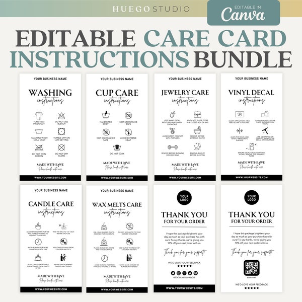 Printable &amp; Editable Vinyl Cup Care Instructions and Thank You - Etsy