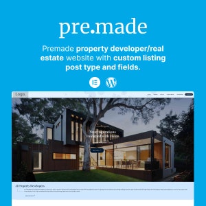 May include: A website mockup for a property developer, featuring a modern home with large windows and a spacious backyard. The website design is clean and minimalist, with a focus on showcasing the property's features. The text on the website reads "Your Aspirations Designed with Vision".
