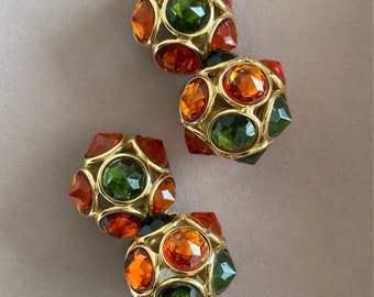 Pendientes Yves Saint Laurent de cristal naranja/verde de Robert Goossens años 90