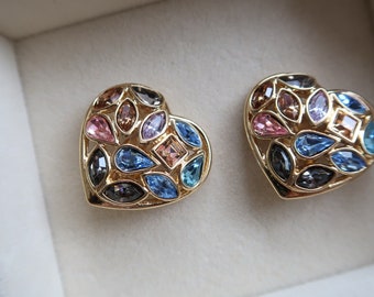 Pendientes vintage de Yves Saint Laurent con forma de corazón y pedrería, 1985