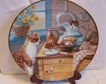 Collectible Cat plate, themed Table manners ,Country Kittens Ges Gerardo ,cat enthusiasts cat collector ,Mothers Father 1980