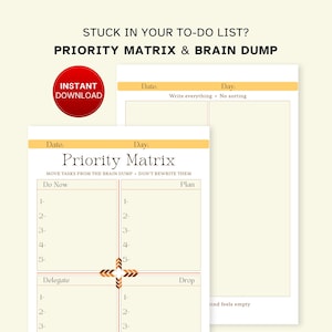 Priority Matrix Printable, ADHD Brain Dump und Aufgabenmanagement Arbeitsblatt