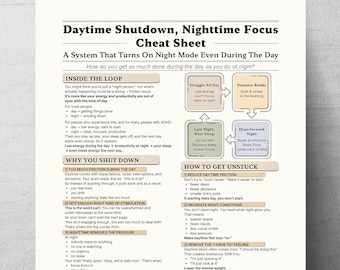 ADHD Procrastination Help, Task Initiation Printable, Day vs Night Focus Pattern, Executive Function Worksheet