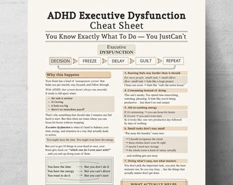 ADHD Executive Dysfunction Cheat Sheet, Task Initiation Stuck, ADHD Overwhelm Help