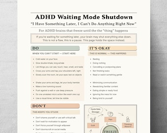 ADHD Waiting Mode Cheat Sheet, Executive Functioning Printable PDF