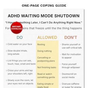 Hoja de referencia para el modo de espera del TDAH, función ejecutiva (PDF imprimible)