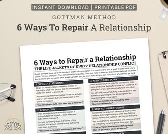 Guia Prático do Método Gottman para Tentativas de Reparação de Relacionamentos, 6 Maneiras de Reparar um Relacionamento, Material para Terapia de Casal (Imprimido)