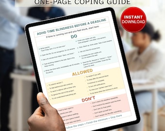 ADHD Time Blindness Before a Deadline Cheat Sheet, Stop Procrastinating Printable Tool