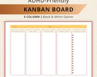 Kanban Board Printable, ADHD Visual Task Tracker Template