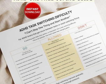 ADHD Task Management One Page Coping Guide, Task Switching, Initiation and Planning Crisis (Printable PDF)