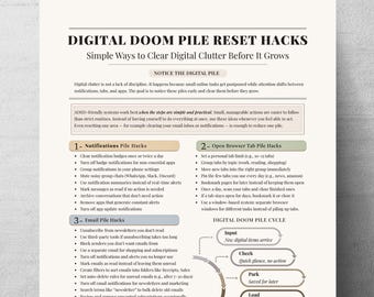 Digital Doom Pile Reset Hacks, ADHD Decluttering Guide Printable PDF