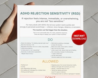ADHD Rejection Sensitivity One Page Coping Tool, RSD Management (Digital Product)