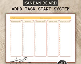 Kanban Board Template Printable, ADHD Can’t Start Tasks, Task Initiation Help
