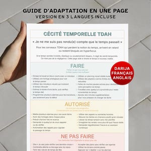 Aide-mémoire sur la crise de cécité temporelle liée au TDAH pour adultes en 3 langues : Darija, Français et Anglais (PDF Imprimable)